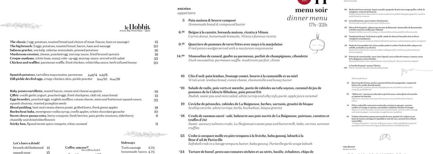 Le Hobbit Menu