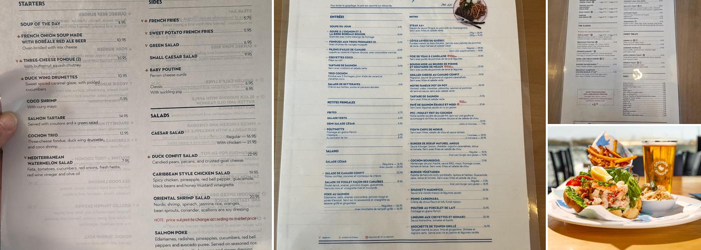 Cochon Dingue Champlain Menu