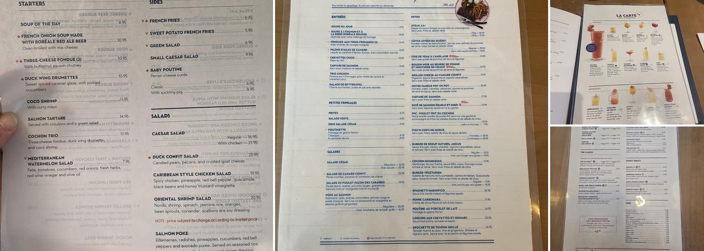 Cochon Dingue Champlain Menu