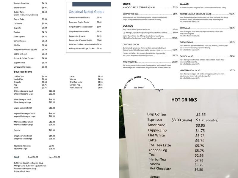 The Toasted Walnut Menu