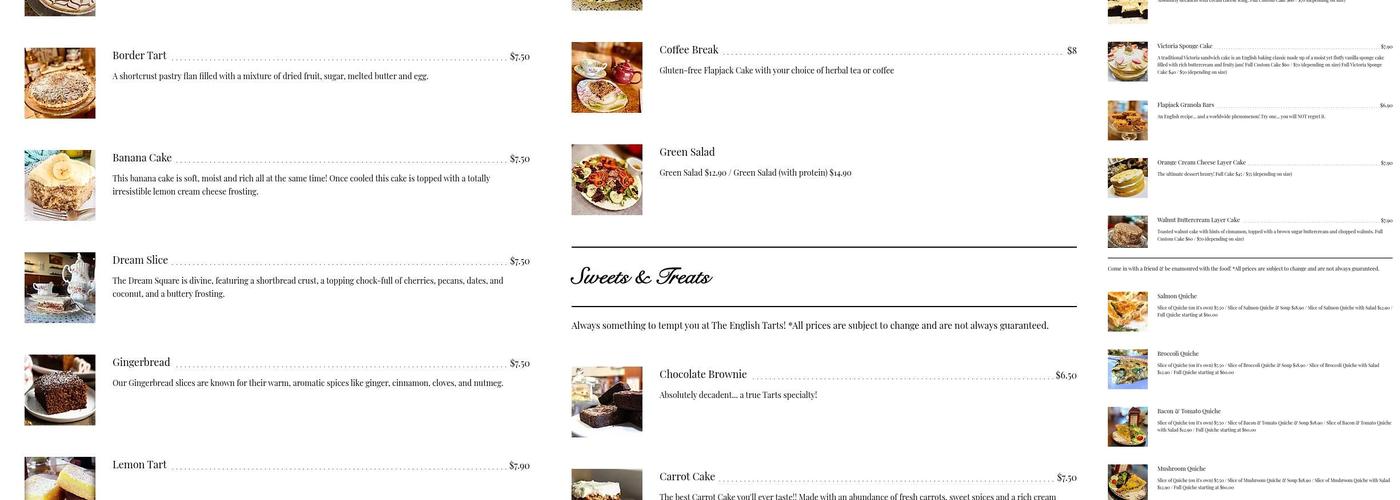 The English Tart Menu