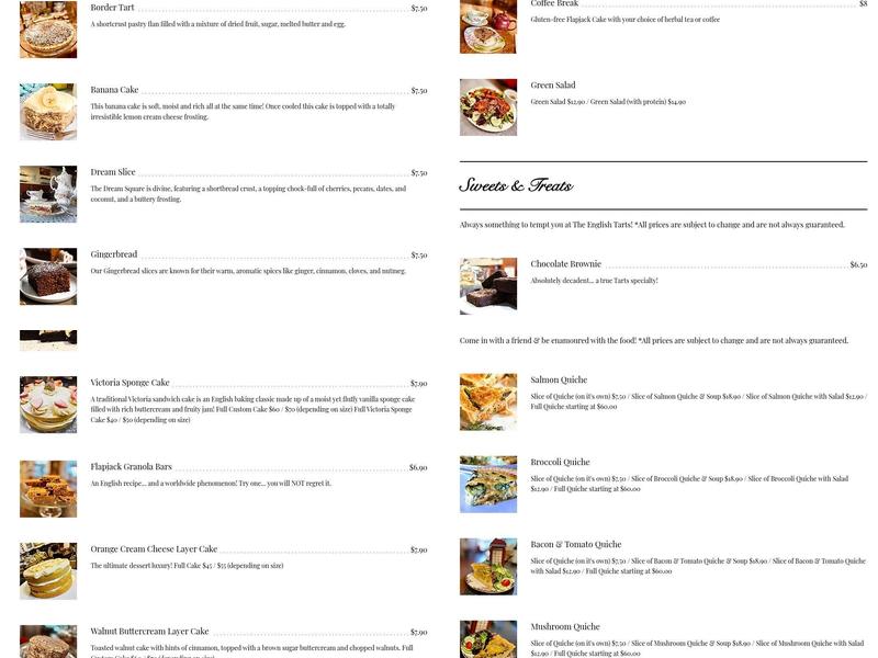 The English Tart Menu