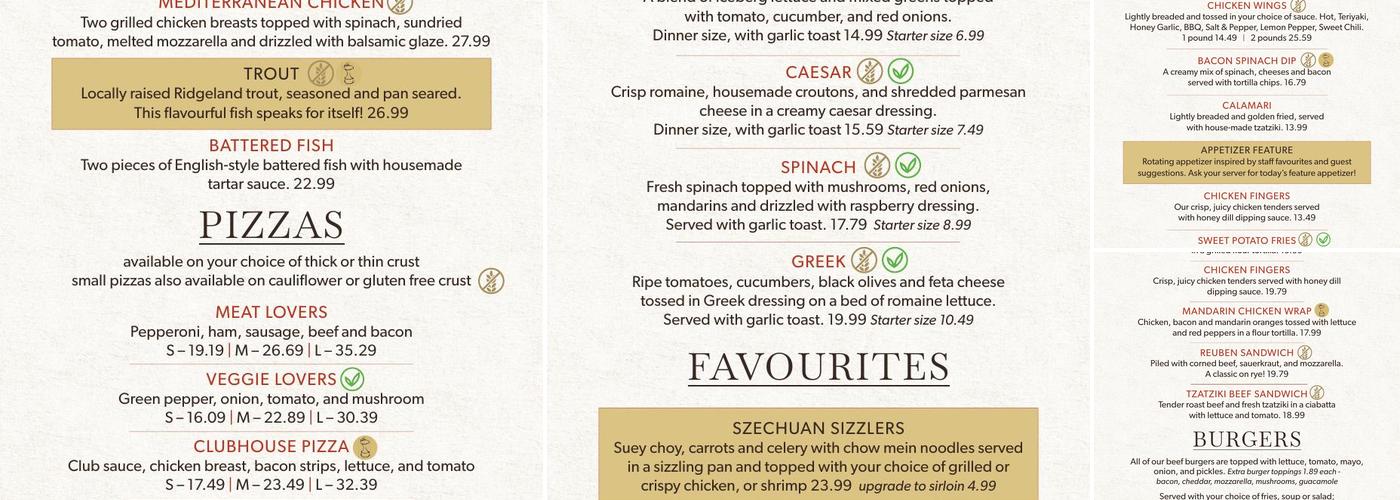 The Peppercorn Restaurant and Fireside Lounge Menu