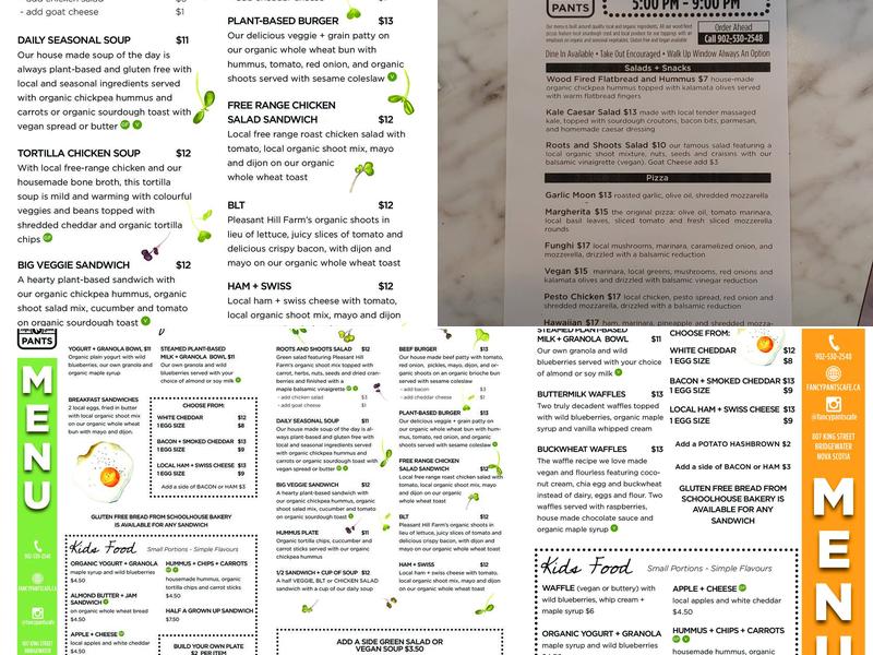 Fancy Pants Cafe Menu