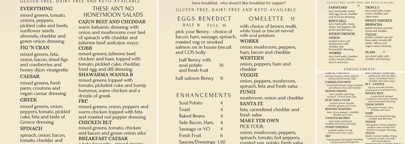 Cup of Soul Cafe Menu