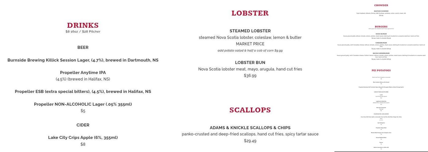 The South Shore Fish Shack Menu