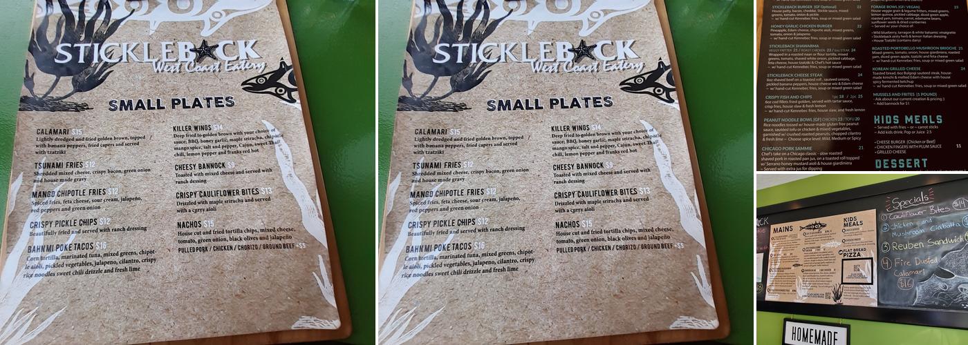 Stickleback Oceanfront Cider & Taphouse Menu
