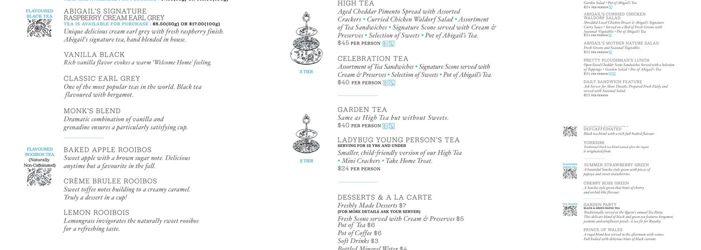 Abigails Tea House Menu