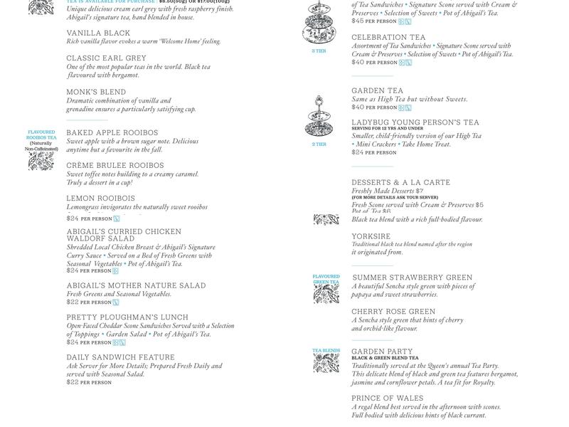 Abigails Tea House Menu