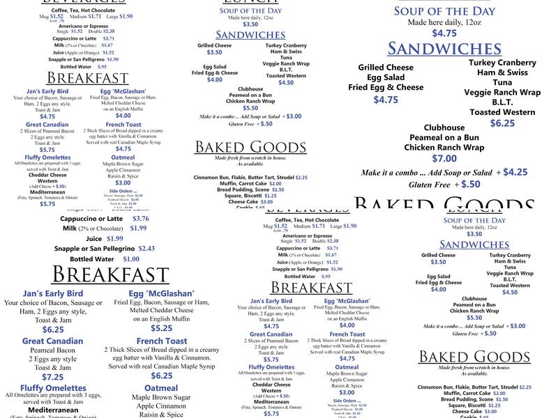 Our Corner Cafe Menu