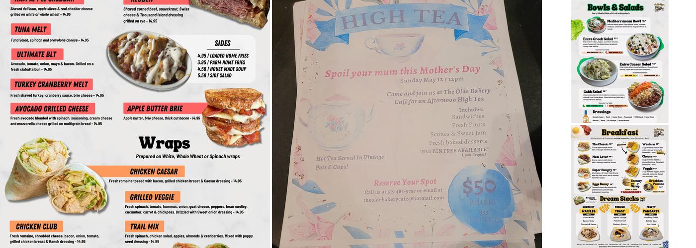 The Olde Bakery Cafe Menu