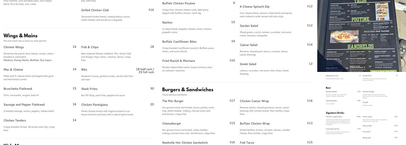 Pier Seventeen Hotel & The Pier Sports Bar Menu