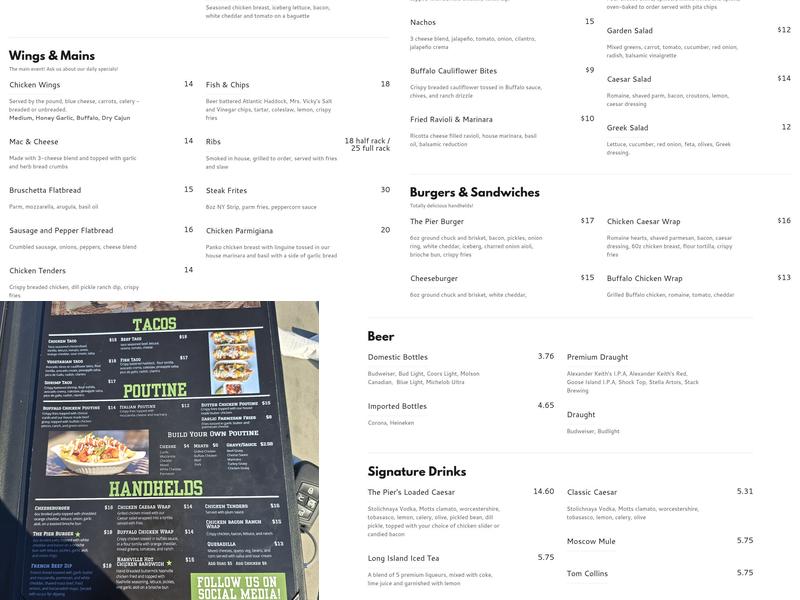 Pier Seventeen Hotel & The Pier Sports Bar Menu