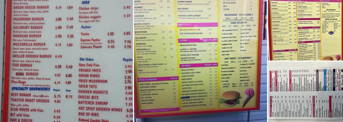 Sugar Shack Menu