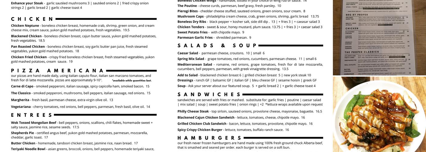 The Proper eats & drinks Menu