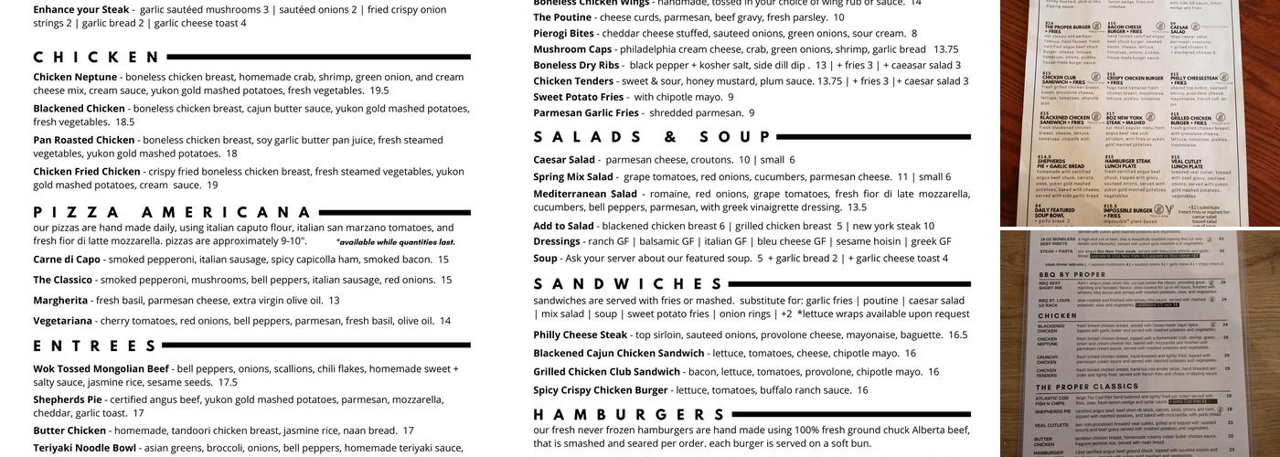 The Proper eats & drinks Menu