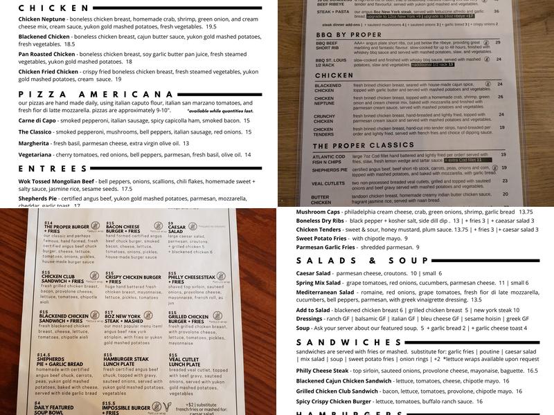 The Proper eats & drinks Menu