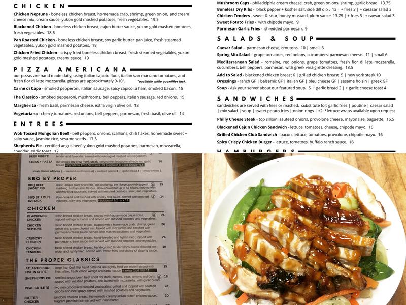 The Proper eats & drinks Menu