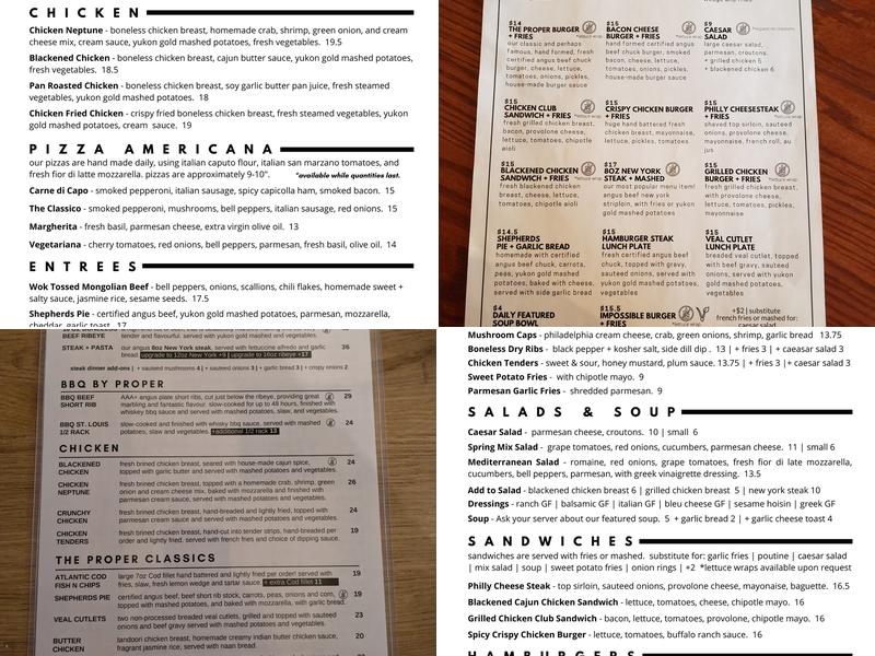 The Proper eats & drinks Menu
