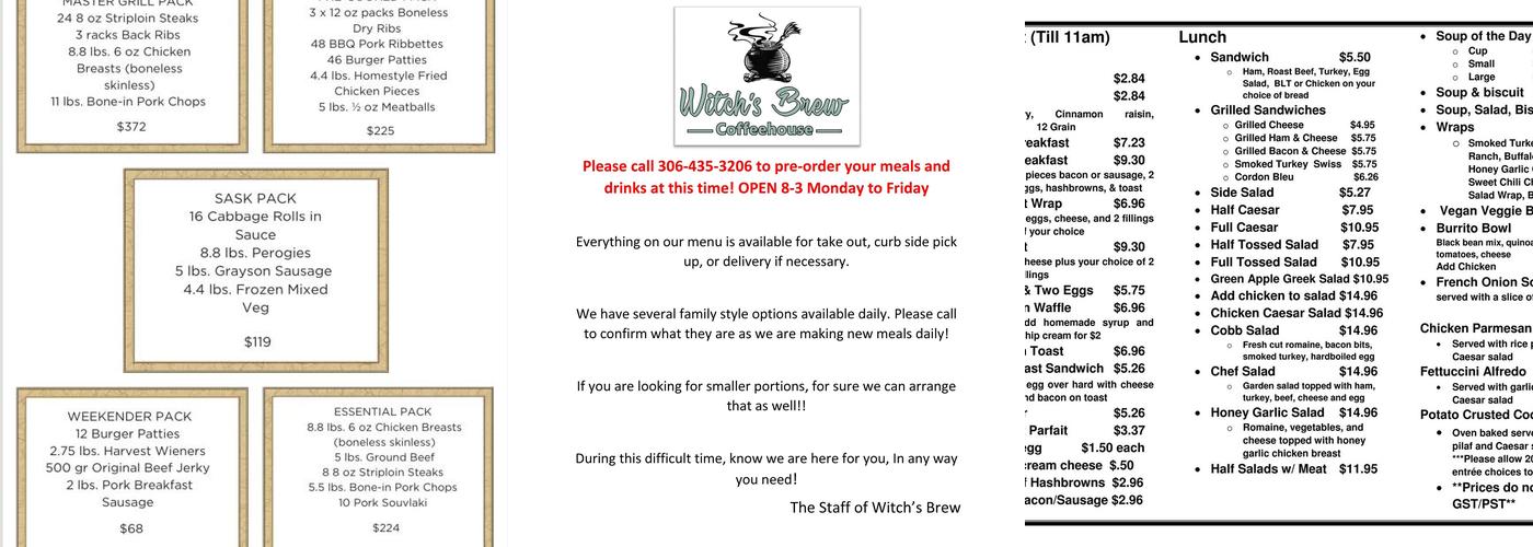 Witch's Brew Menu