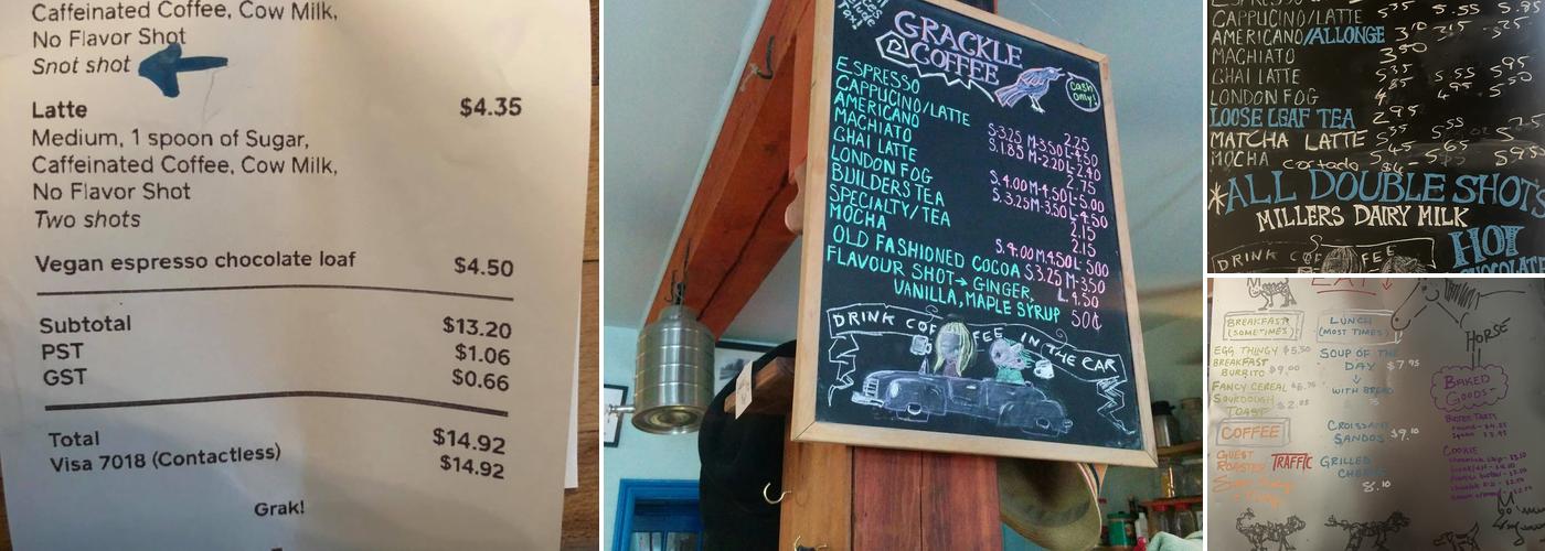Grackle Coffee Menu