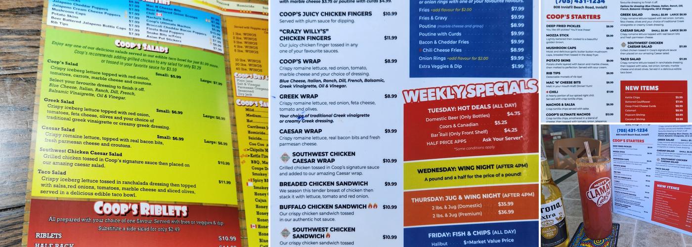 C.W. Coop's Menu