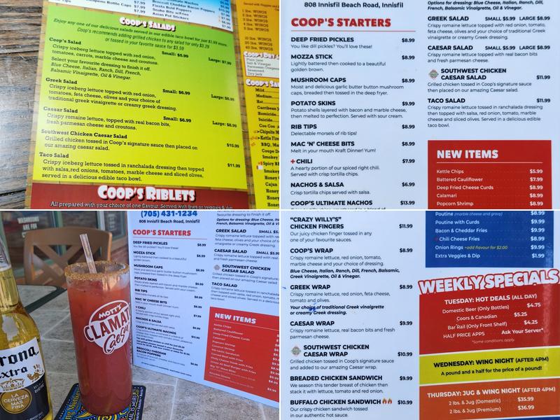 C.W. Coop's Menu