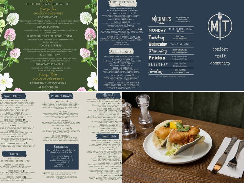 Michael's Table Restaurant Perth Menu