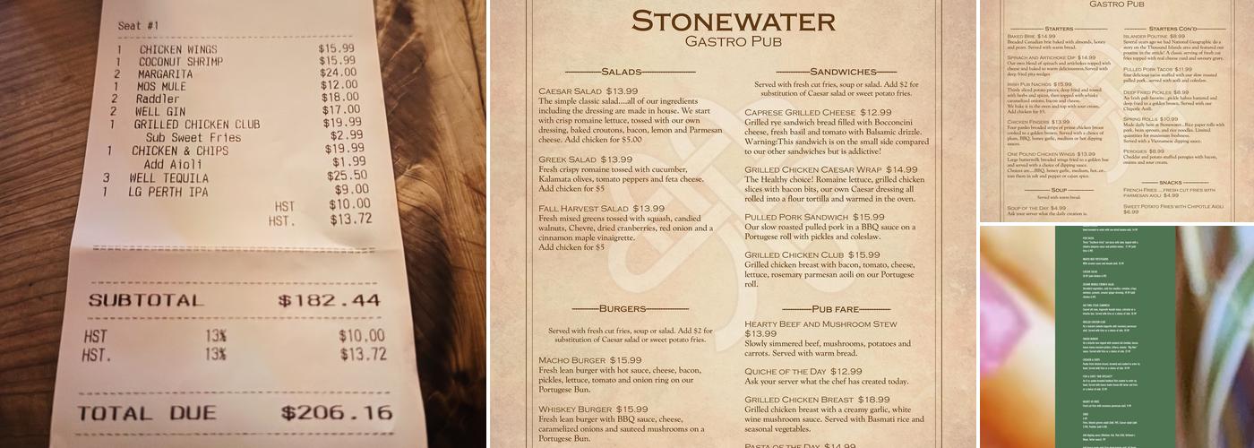 Stonewater Pub Menu