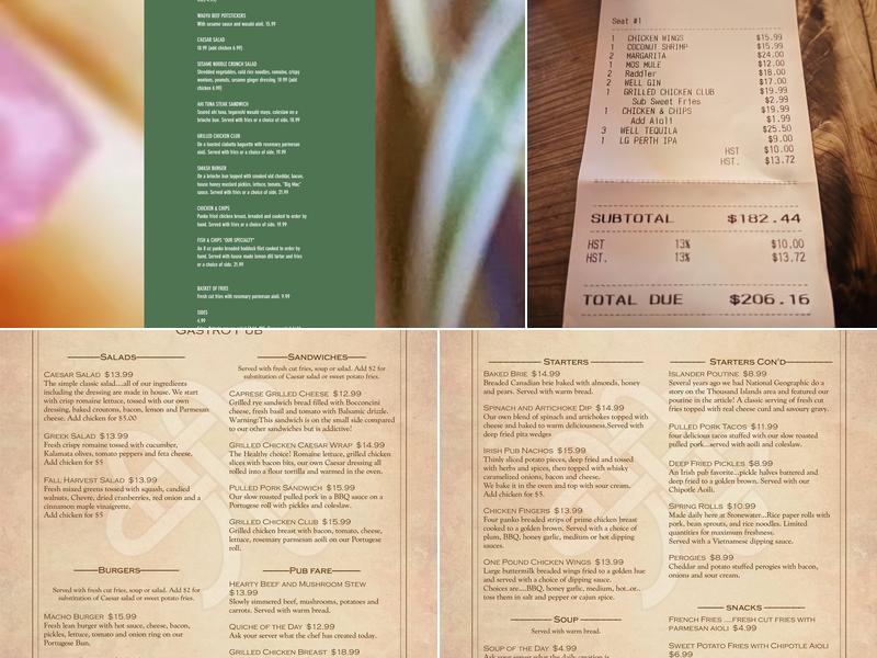 Stonewater Pub Menu