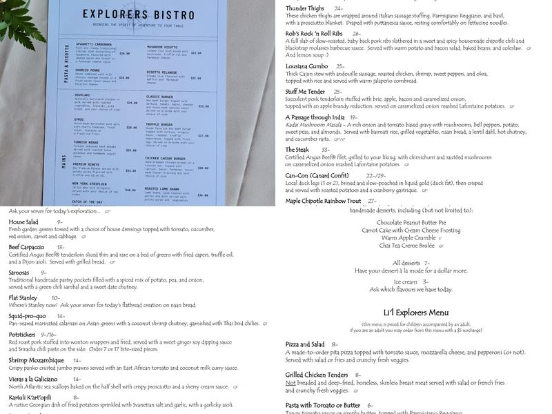 Explorers Bistro Menu