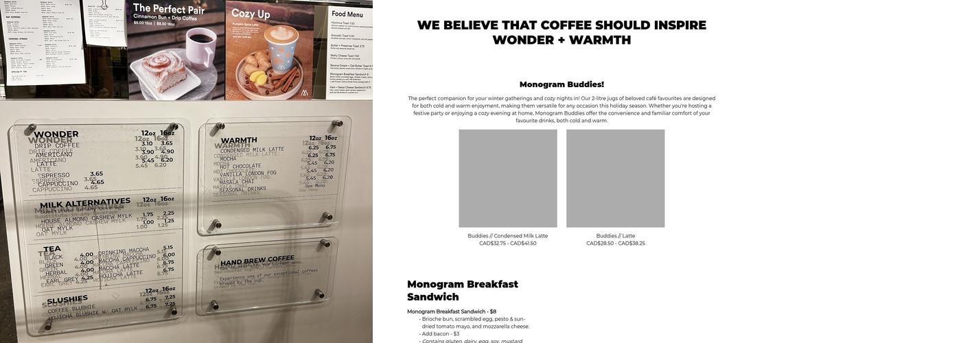 Monogram Coffee Menu