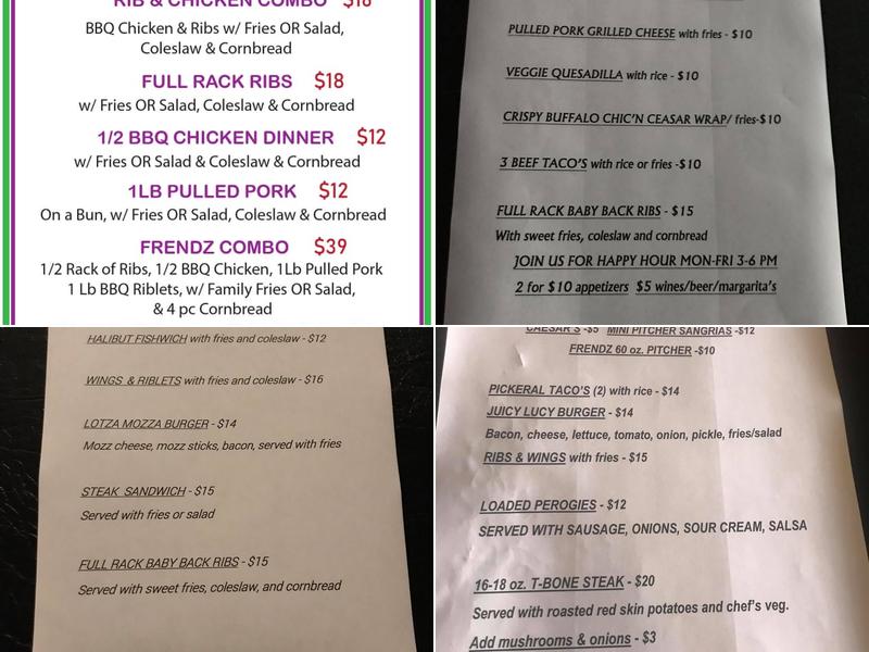 Frendz Restaurant and Lounge Menu