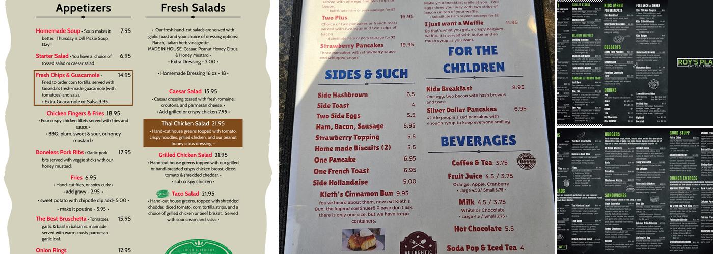 Roy's Place Menu