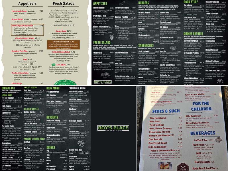 Roy's Place Menu