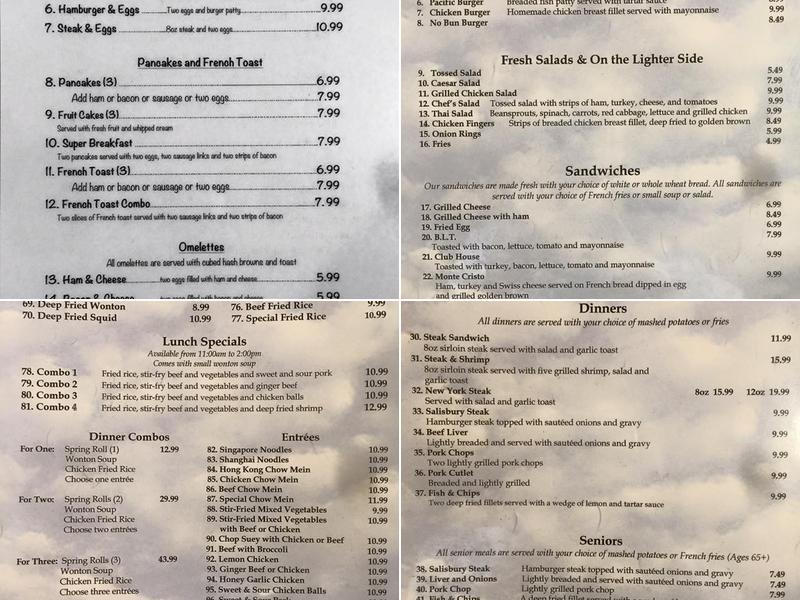 Clark's Restaurant Menu