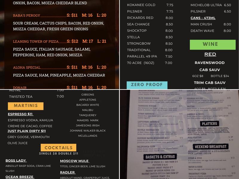 Caffrey's In The Park Menu