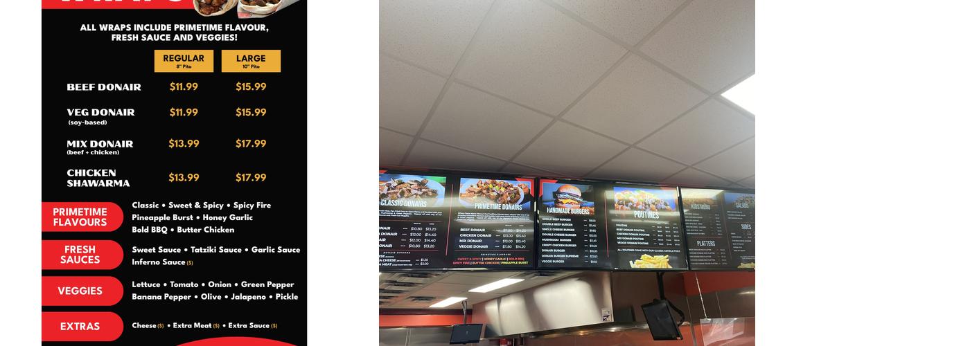 PrimeTime Donair & Poutine Menu