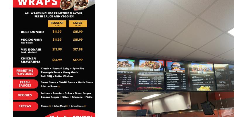 PrimeTime Donair & Poutine Menu