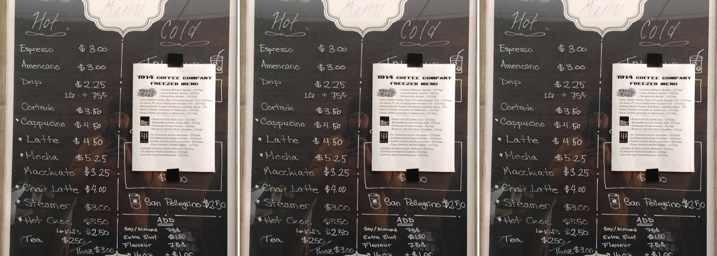 1914 Coffee Company. Menu