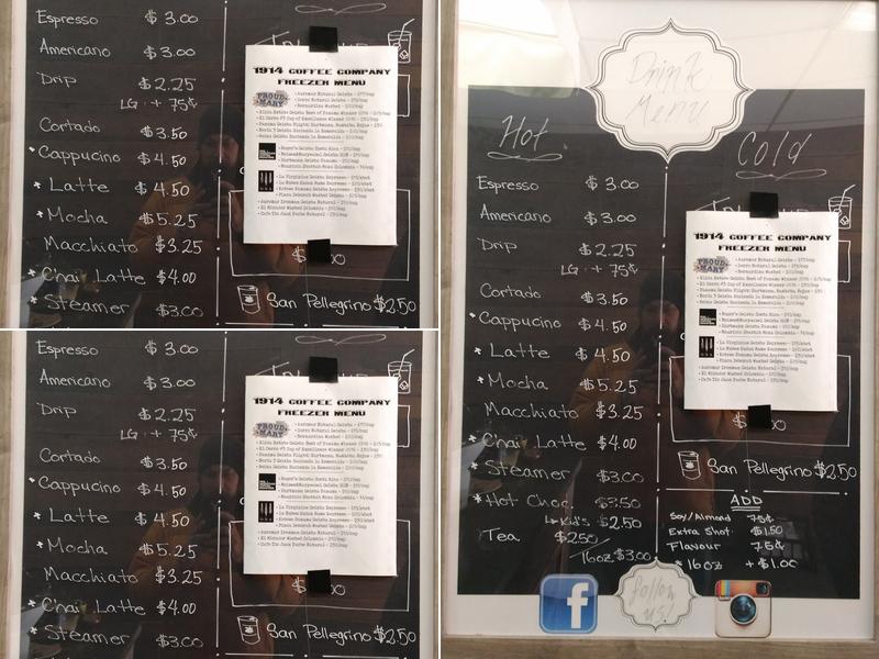 1914 Coffee Company. Menu