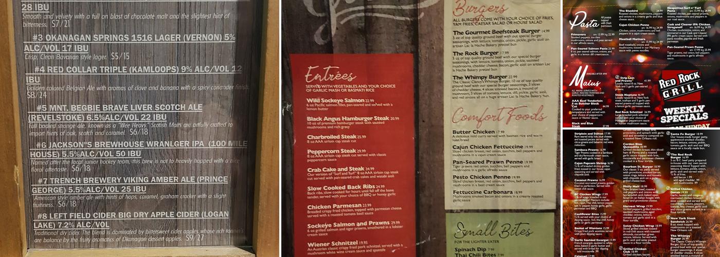 Red Rock Grill Menu