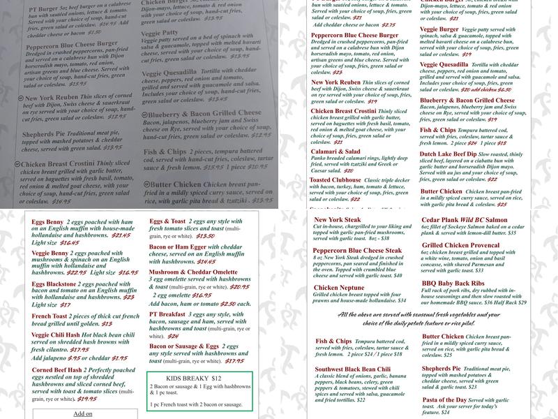 Painted Turtle Restaurant Menu