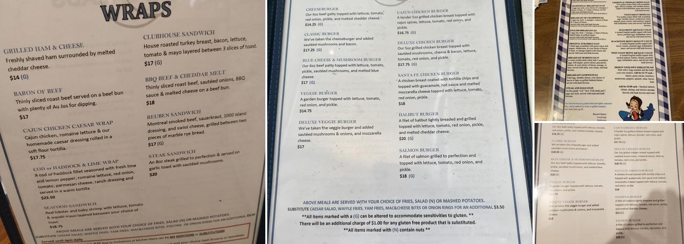 Mary's Bleue Moon Cafe Menu