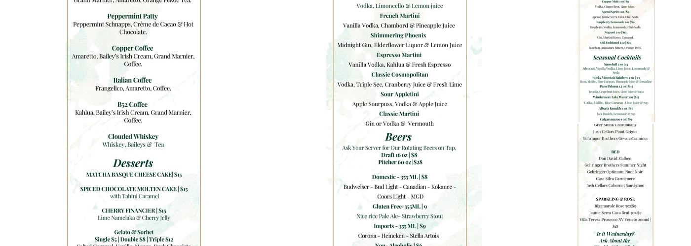 Elements Restaurant Menu