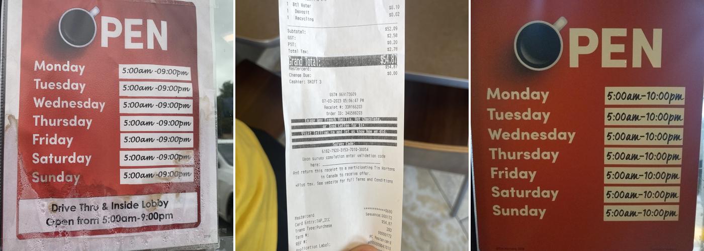 Tim Hortons Menu
