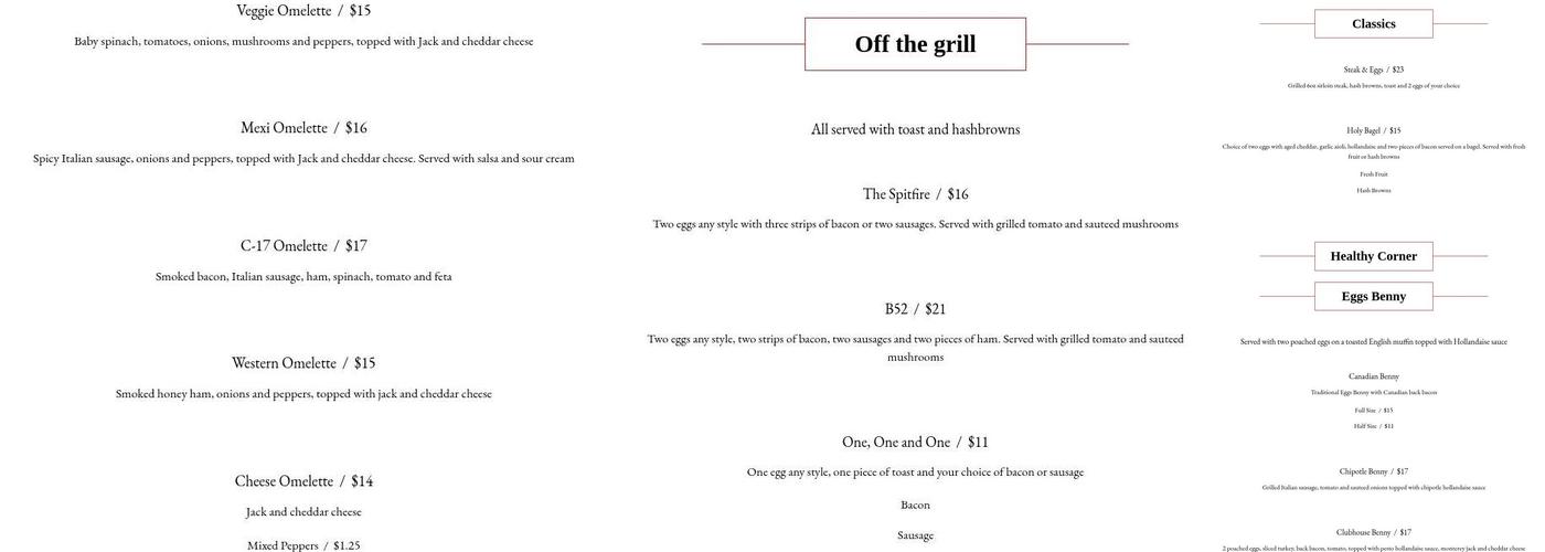 Spitfire Grill Menu