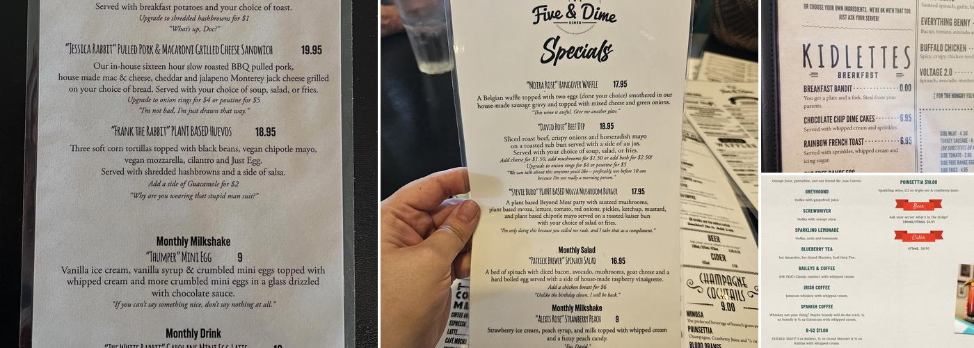 The Five & Dime Diner Menu