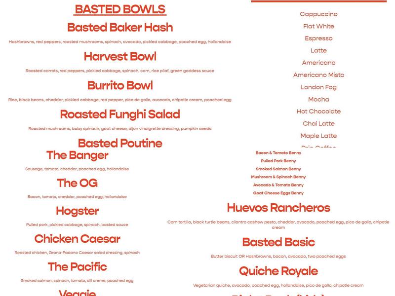 Basted Baker Menu
