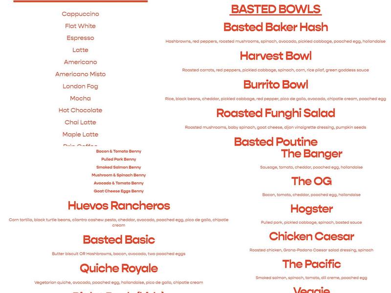 Basted Baker Menu